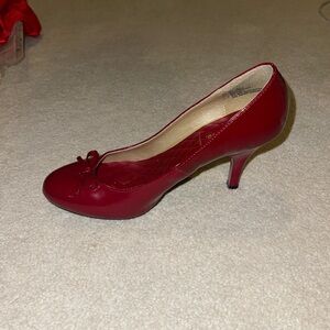 Candies Red Heeled Pumps with Bow Accent